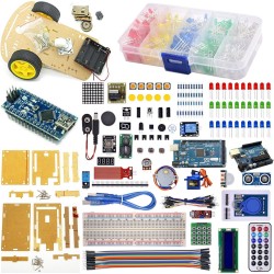 Arduino Nano Mega Uno 558 Parça 7 İn 1 Robotik Kodlama 2 Wd Tekerlekli Araba Şasesi Dıy Muhafazalı 375 Adet Led Lambalı Proje Seti - Thumbnail