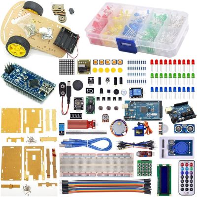 Arduino Nano Mega Uno 558 Parça 7 İn 1 Robotik Kodlama 2 Wd Tekerlekli Araba Şasesi Dıy Muhafazalı 375 Adet Led Lambalı Proje Seti